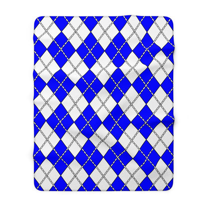 Blue, White Retro Argyle Blanket Throw