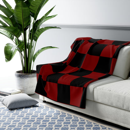 Maroon, Black Retro Check Blanket Throw