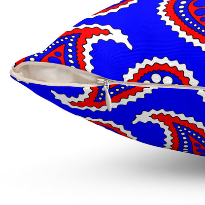 Blue, White, Red Retro Paisley Cushion Pillow