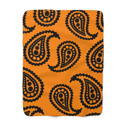 Dark Orange, Black Retro Paisley Blanket Throw