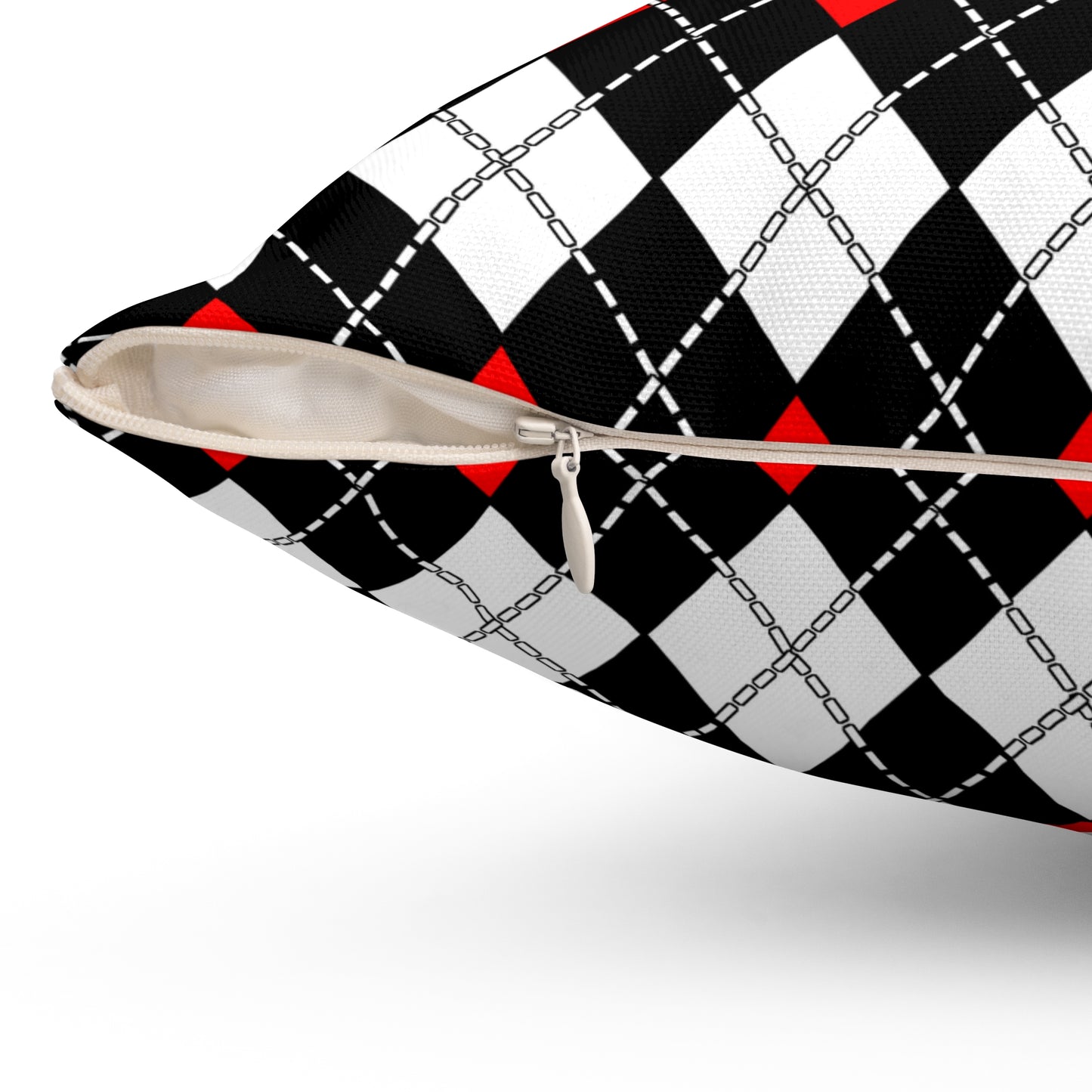 Black, White, Red Retro Argyle Cushion Pillow