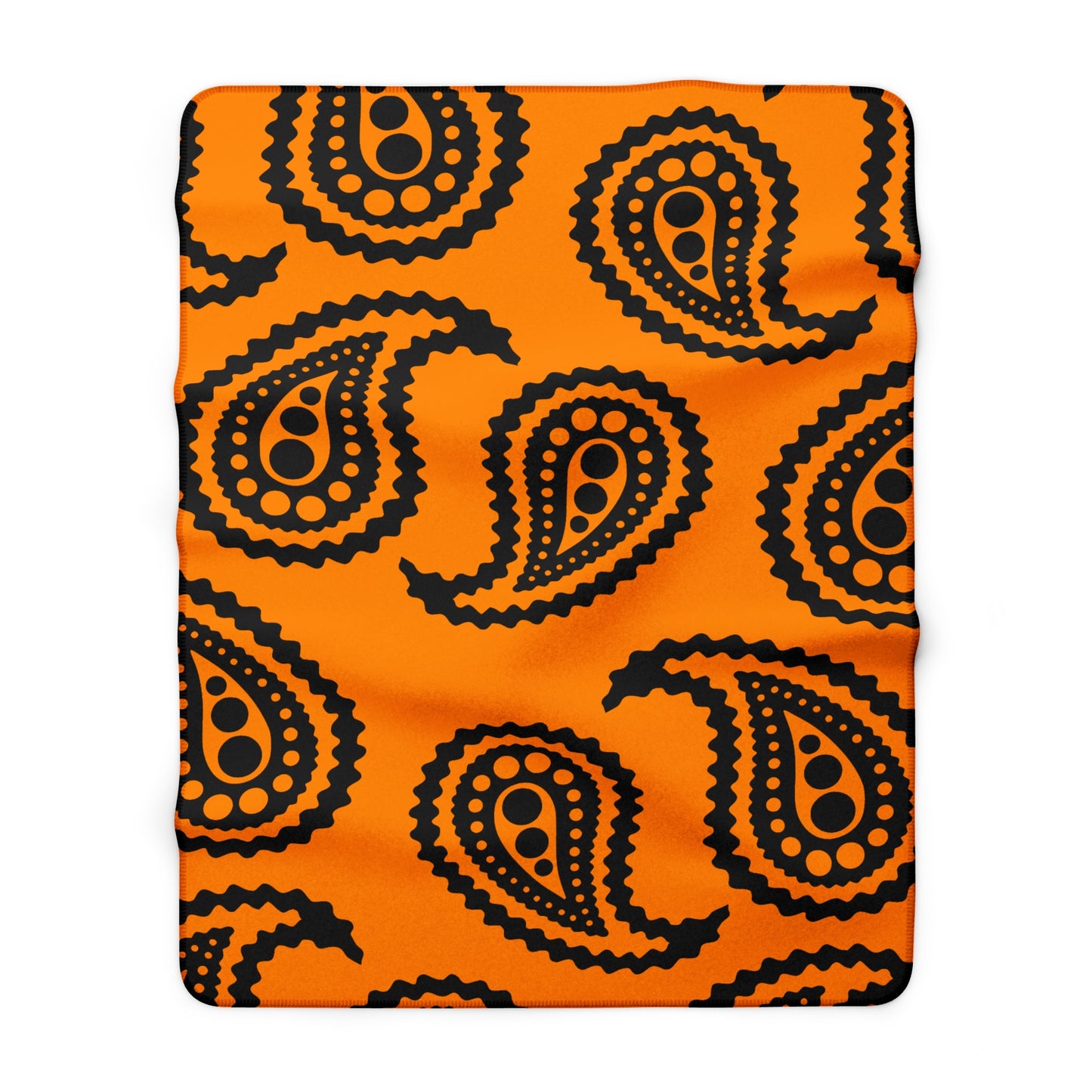 Dark Orange, Black Retro Paisley Blanket Throw