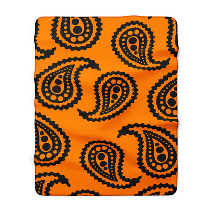 Dark Orange, Black Retro Paisley Blanket Throw