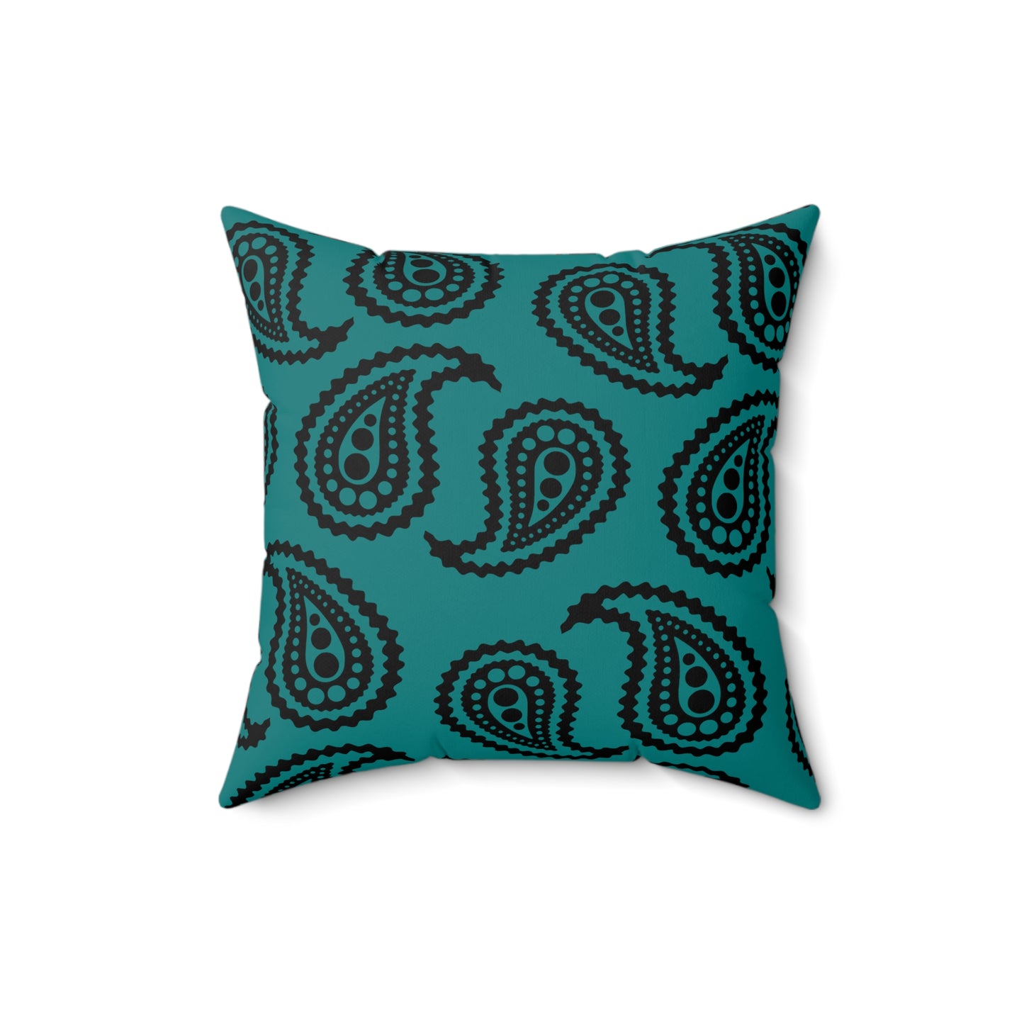 Teal, Black Retro Paisley Cushion Pillow