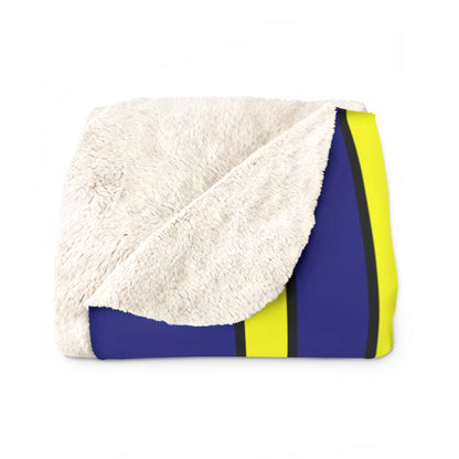 Navy Blue, Yellow Retro Stripes Blanket Throw