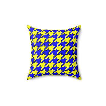 Blue, Yellow Retro Houndstooth Cushion Pillow