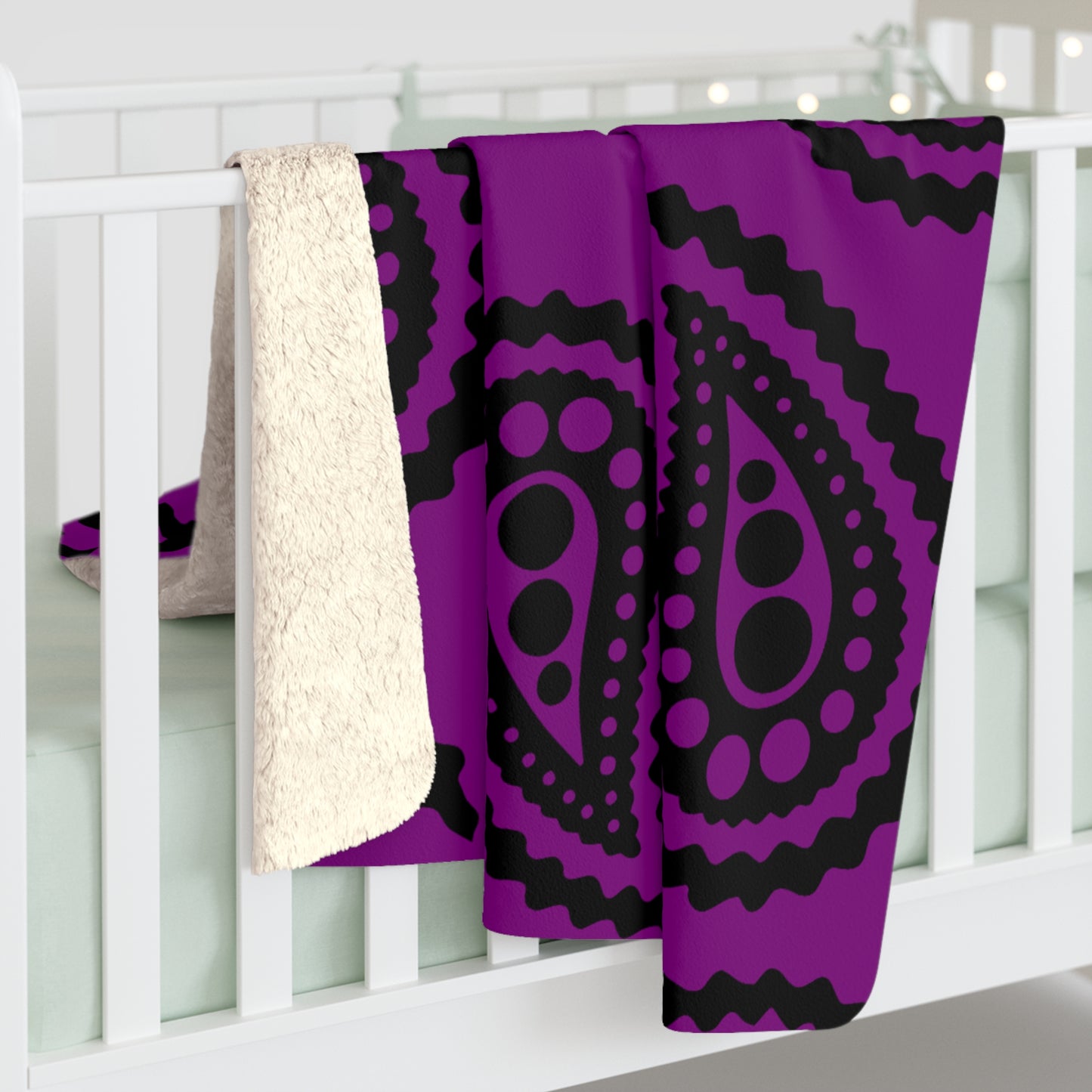 Purple, Black Retro Paisley Blanket Throw