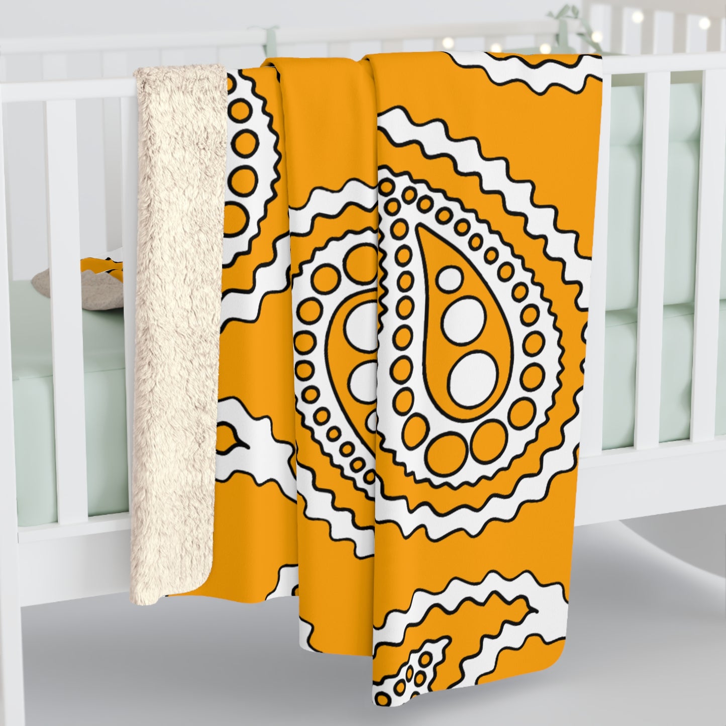 Orange, White Retro Paisley Blanket Throw