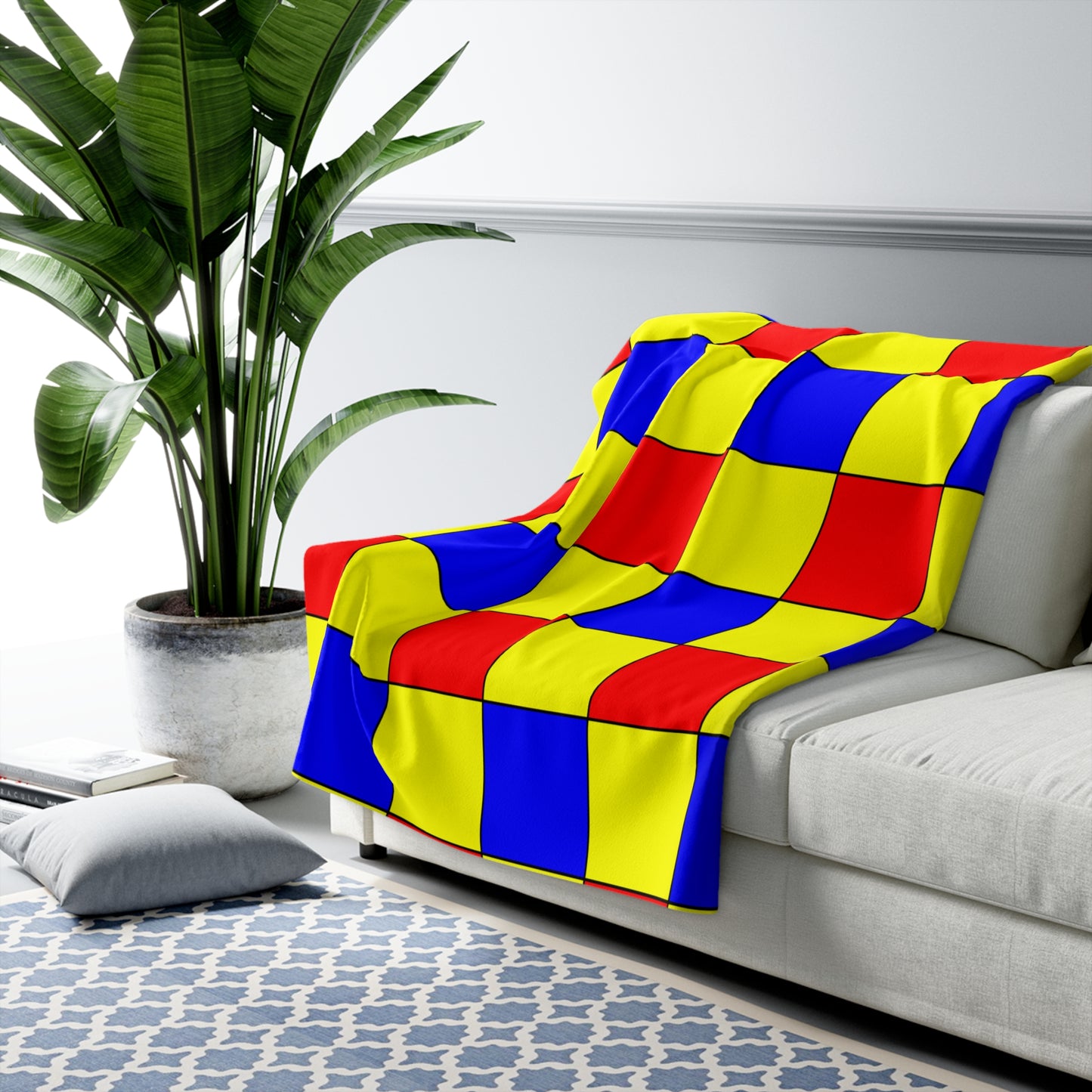 Yellow, Blue, Red Retro Check Blanket Throw