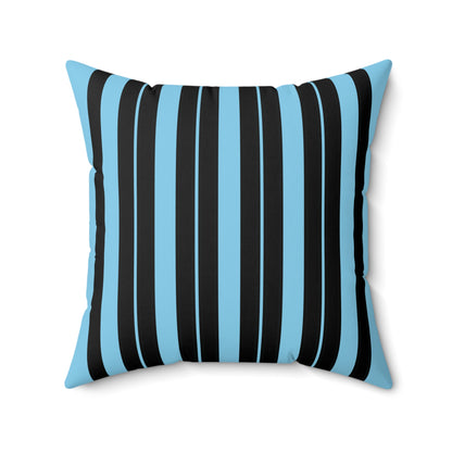 Sky Blue, Black Retro Stripes Cushion Pillow