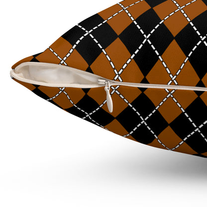 Brown, Black Retro Argyle Cushion Pillow