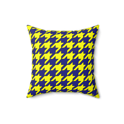 Navy Blue, Yellow Retro Houndstooth Cushion Pillow