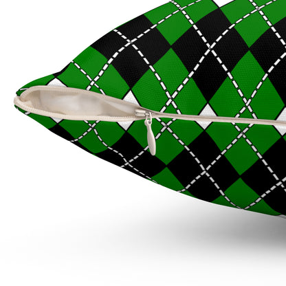 Green, Black, White Retro Argyle Cushion Pillow