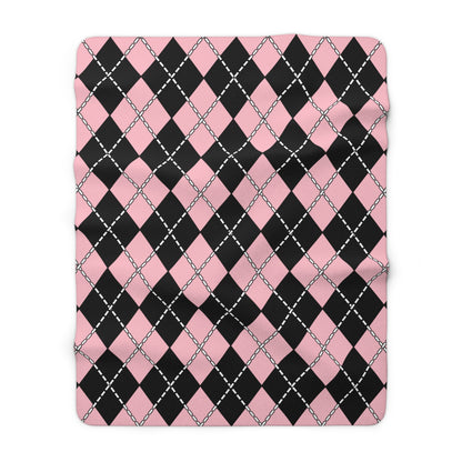Pink, Black Retro Argyle Blanket Throw