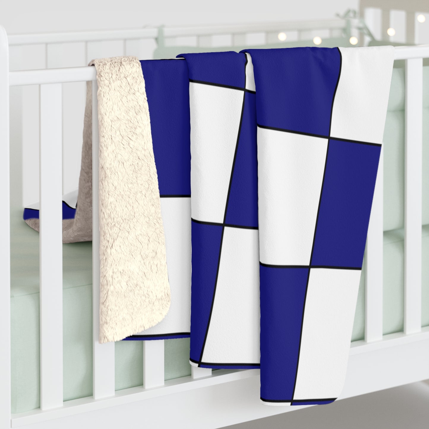 Navy Blue, White Retro Check Blanket Throw