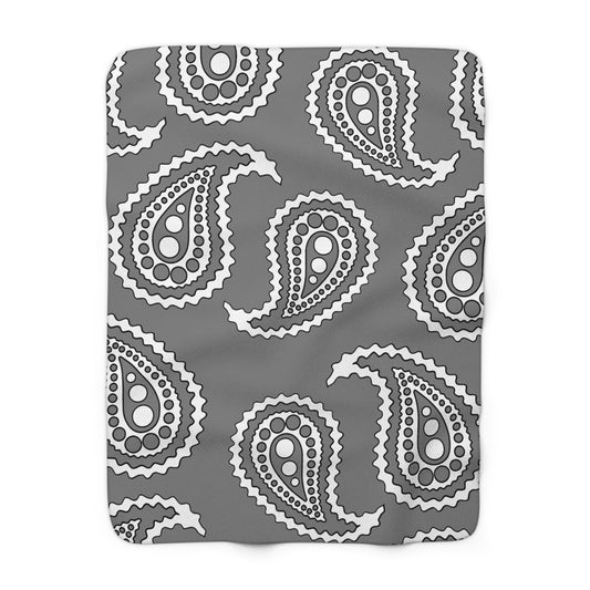 Grey, White Retro Paisley Blanket Throw