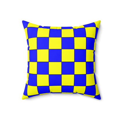 Yellow, Blue Retro Check Cushion Pillow