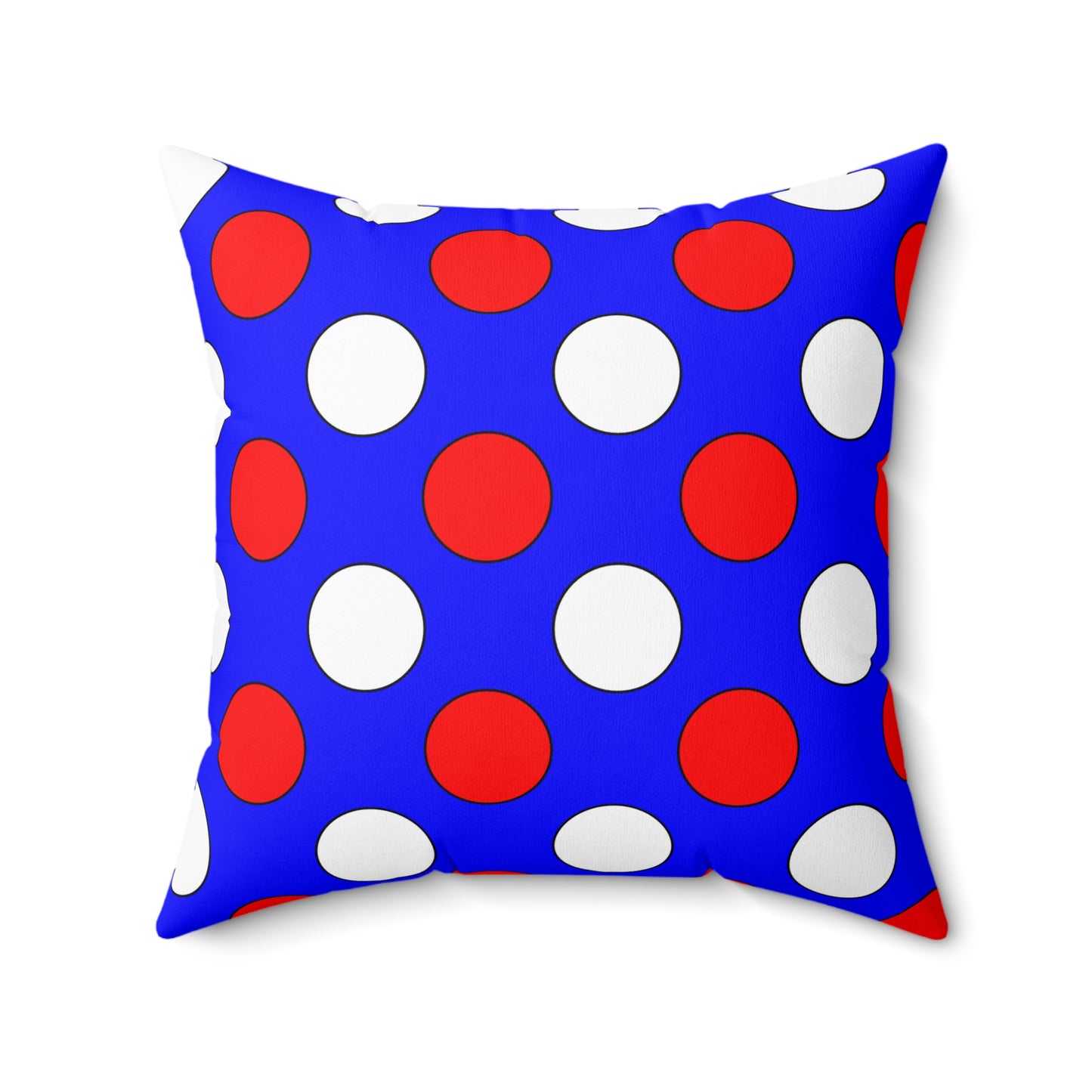 Blue, White, Red Retro Polka Dots Cushion Pillow