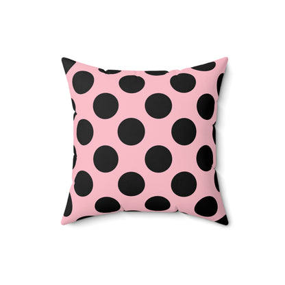 Pink, Black Retro Polka Dots Cushion Pillow