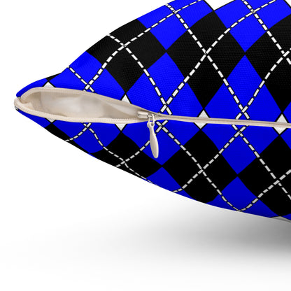 Blue, Black, White Retro Argyle Cushion Pillow