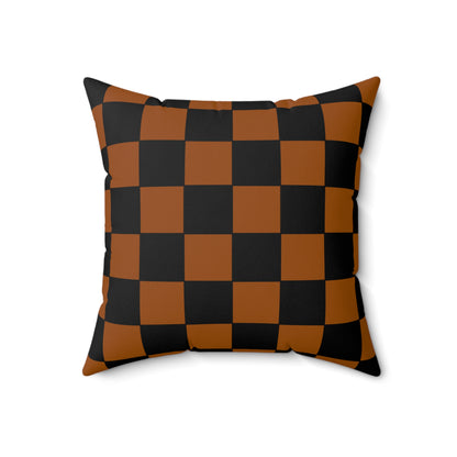 Brown, Black Retro Check Cushion Pillow