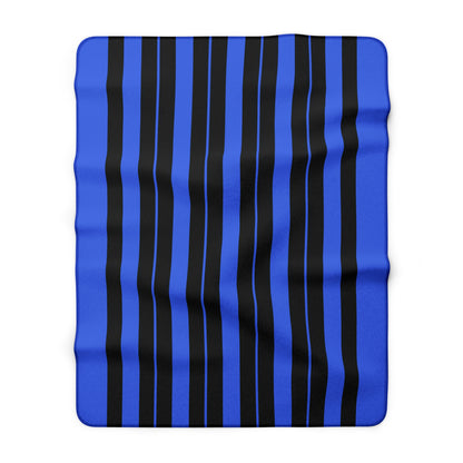 Royal Blue, Black Retro Stripes Blanket Throw