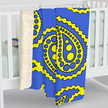 Royal Blue, Yellow Retro Paisley Blanket Throw