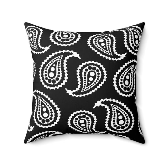 Black, White Retro Paisley Cushion Pillow