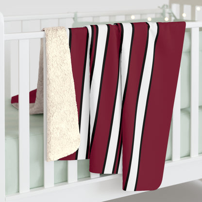 Claret, White Retro Stripes Blanket Throw