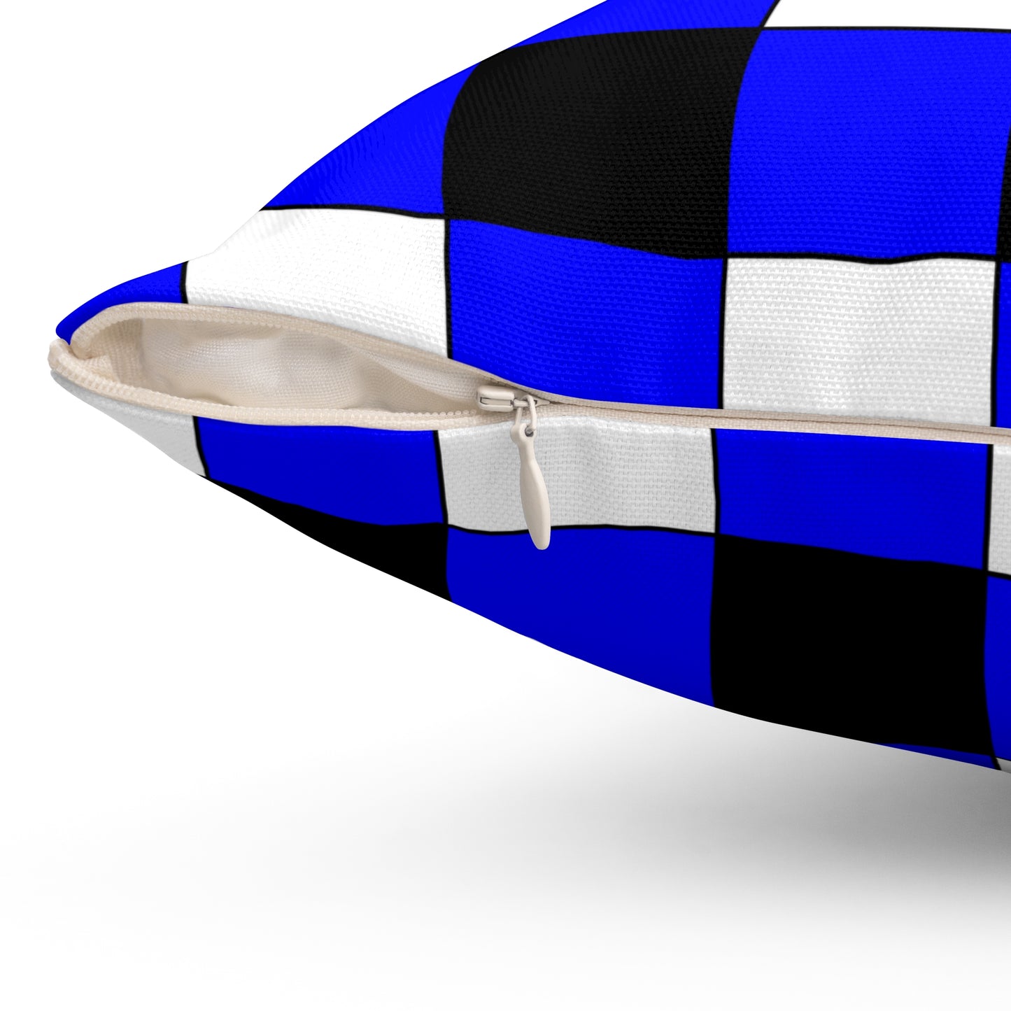 Blue, Black, White Retro Check Cushion Pillow