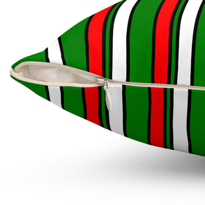 Green, White, Red Retro Stripes Cushion Pillow