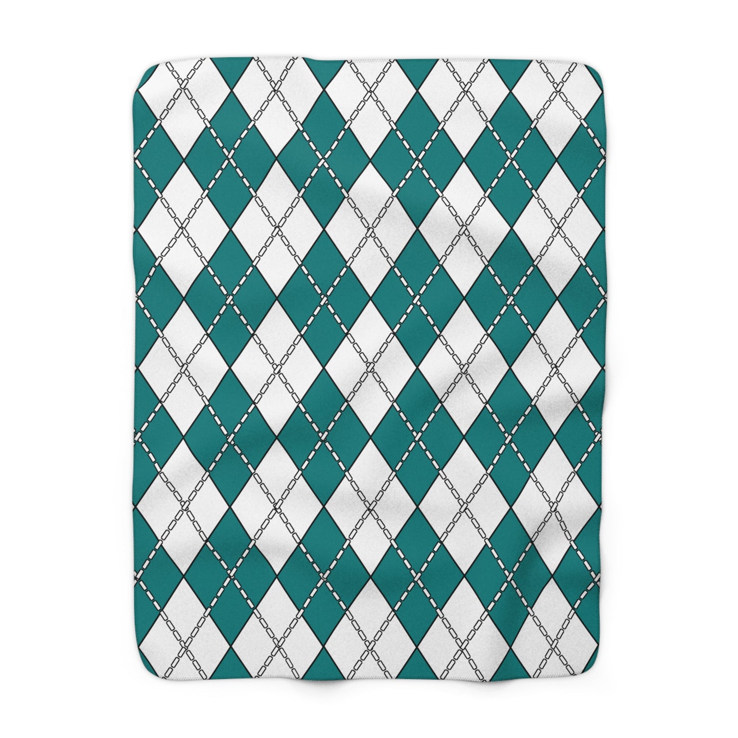 Teal, White Retro Argyle Blanket Throw