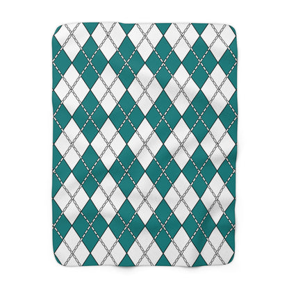 Teal, White Retro Argyle Blanket Throw
