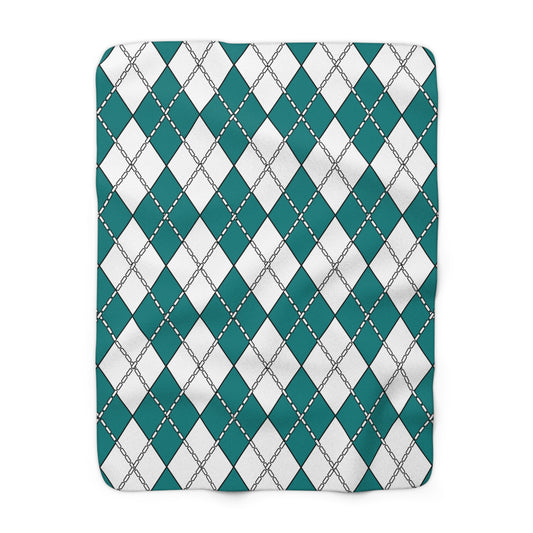 Teal, White Retro Argyle Blanket Throw