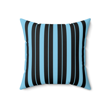 Sky Blue, Black Retro Stripes Cushion Pillow