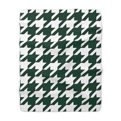 Dark Green, White Retro Houndstooth Blanket Throw