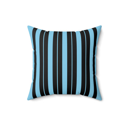 Sky Blue, Black Retro Stripes Cushion Pillow