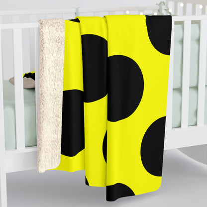 Yellow, Black Retro Polka Dots Blanket Throw