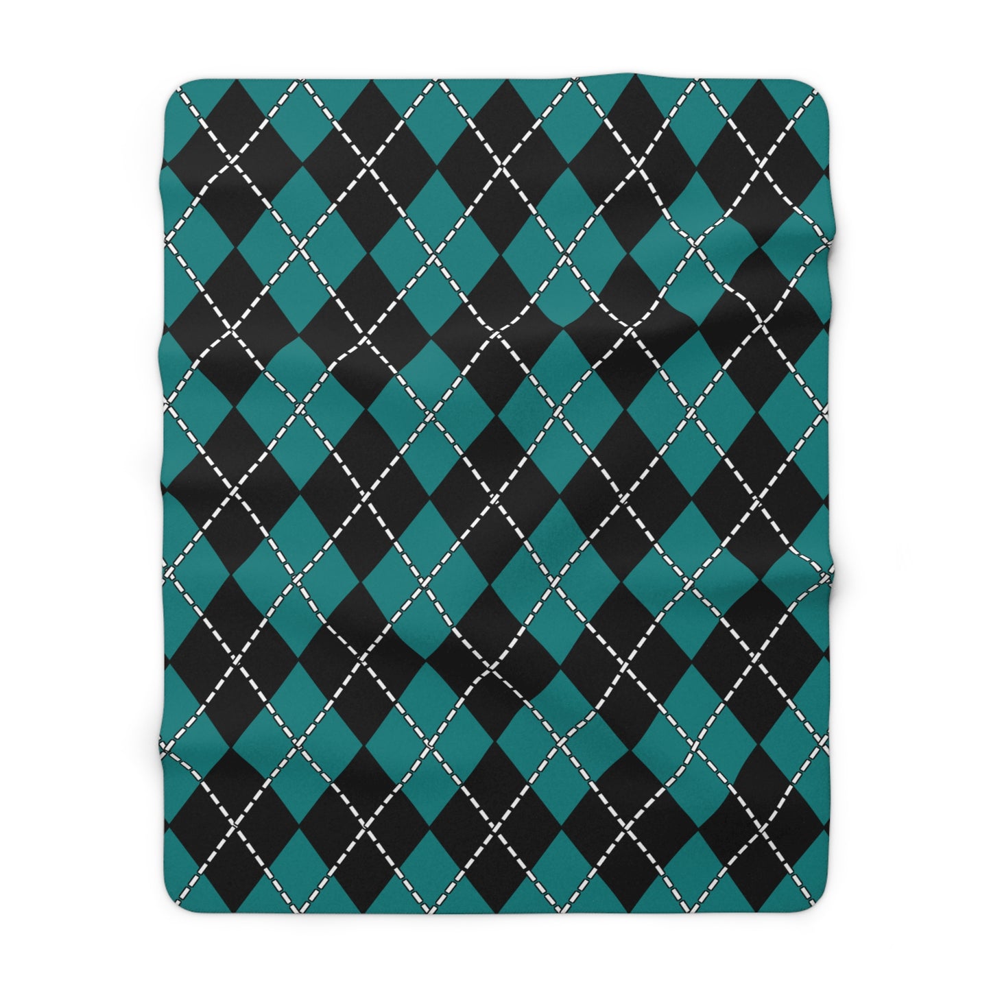 Teal, Black Retro Argyle Blanket Throw