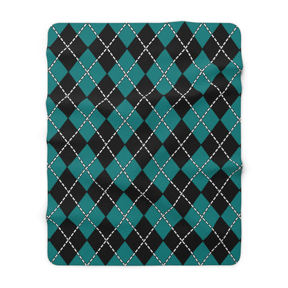 Teal, Black Retro Argyle Blanket Throw