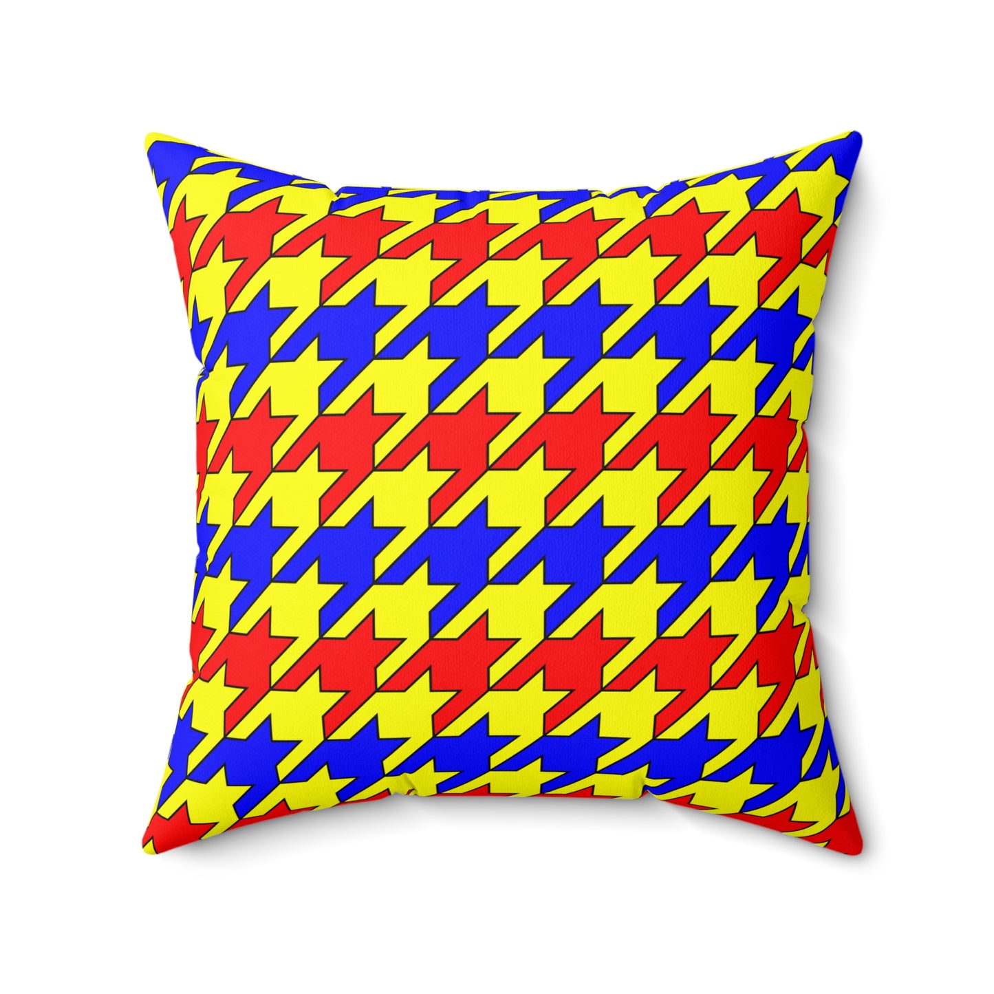 Yellow, Blue, Red Retro Houndstooth Cushion Pillow