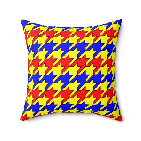 Yellow, Blue, Red Retro Houndstooth Cushion Pillow