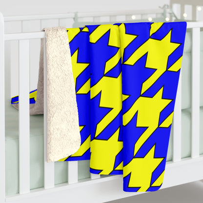 Yellow, Blue Retro Houndstooth Blanket Throw