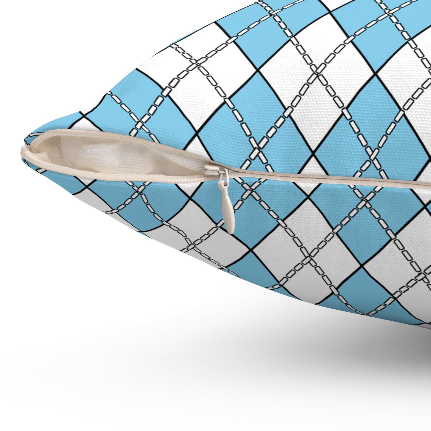 Sky Blue, White Retro Argyle Cushion Pillow