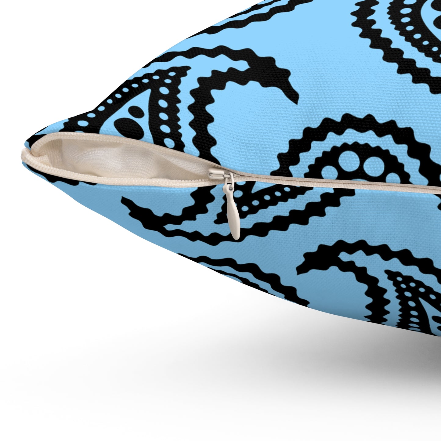 Light Blue, Black Retro Paisley Cushion Pillow
