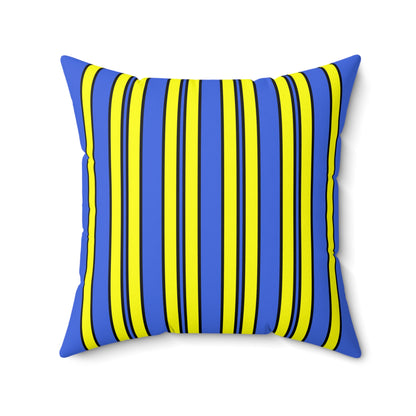 Royal Blue, Yellow Retro Stripes Cushion Pillow