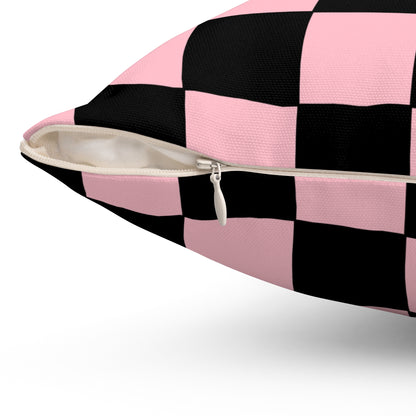 Pink, Black Retro Check Cushion Pillow