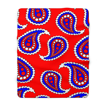 Red, White, Blue Retro Paisley Blanket Throw