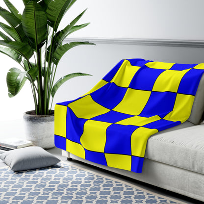 Yellow, Blue Retro Check Blanket Throw