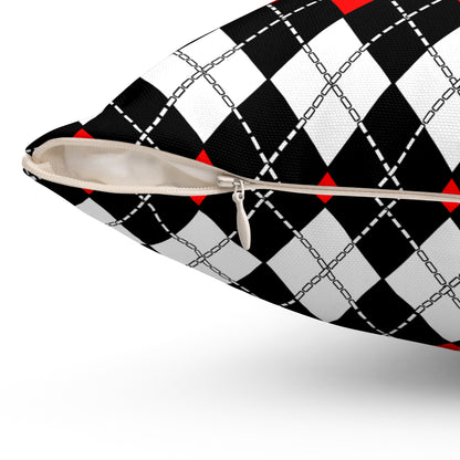 Black, White, Red Retro Argyle Cushion Pillow